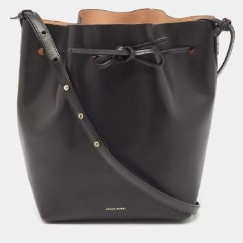 Pre Owned Mansur Gavriel Black Leather Large Drawstring Bucket Bag