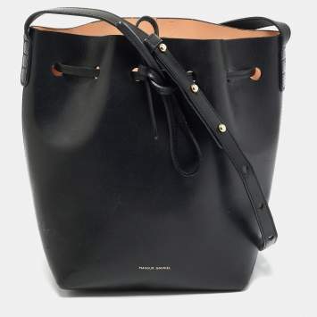 Pre Owned Mansur Gavriel Black Leather Drawstring Bucket Bag