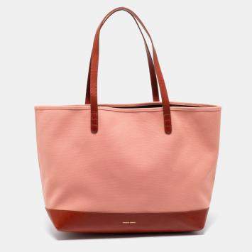 Pre Owned Mansur Gavriel Peach/Brown Canvas and Leather Large Tote