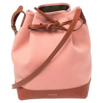 Pre Owned Mansur Gavriel Pink/Brown Canvas And Leather Large Bucket Bag