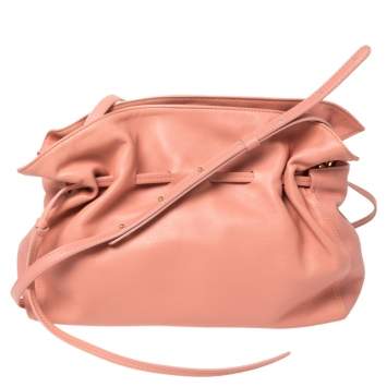 Pre Owned Mansur Gavriel Salmon Pink Leather Protea Drawstring Shoulder Bag