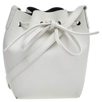Pre Owned Mansur Gavriel White Leather Mini Drawstring Crossbody Bag