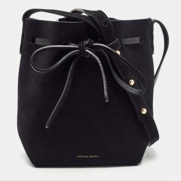 Pre Owned Mansur Gavriel Black Suede and Leather Bucket Drawstring Bag