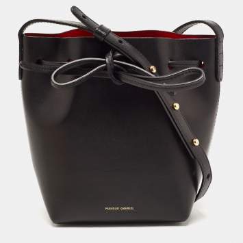 Pre Owned Mansur Gavriel Black Leather Bucket Drawstring Bag