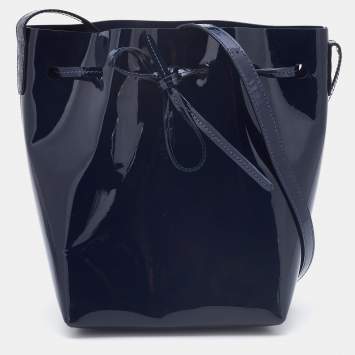 Pre Owned Mansur Gavriel Blue Patent Leather Bucket Drawstring Bag