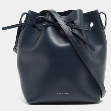 Pre Owned Mansur Gavriel Navy Blue Leather Mini Bucket Bag