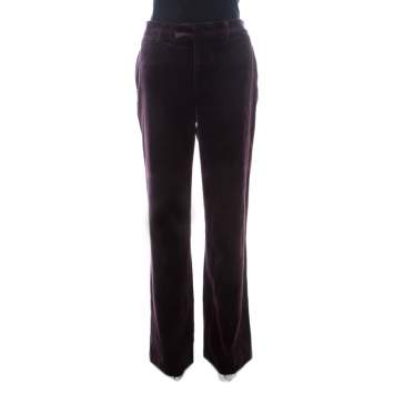 Pre Owned Marc by Marc Jacobs Blackberry Burgundy Velvet Wide Leg Maxime Trousers M