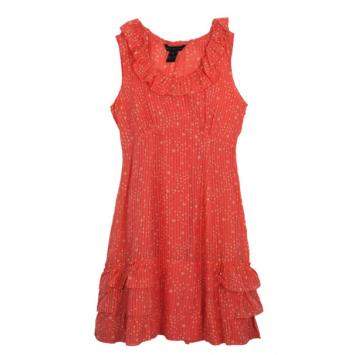 Pre Owned Marc by Marc Jacobs Brightest Coral Cosmo Print Cotton-Silk Ruffle Dress M