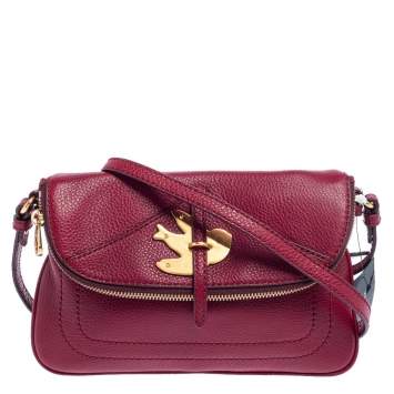 Pre Owned Marc by Marc Jacobs Burgundy Leather Petal to the Metal Natasha Bird Crossbody Bag