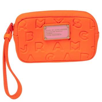Pre Owned Marc by Marc Jacob Shocking Orange Dreamy Logo Fabric Wingnam Wristlet Pouch