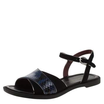 Pre Owned Marc by Marc Jacobs Black/Blue Embossed Snake Leather Jodie Flat Sandals Size 37