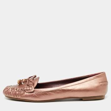 Pre Owned Marc by Marc Jacobs Metallic Bronze Leather Loafers Size 37.5