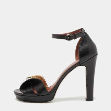 Pre Owned Marc by Marc Jacobs Black Leather Bow Platform Ankle Strap Sandals Size 36
