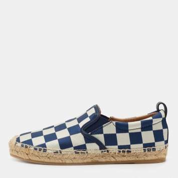 Pre Owned Marc by Marc Jacobs Blue/White Canvas Checkered Espadrille Flats Size 35.5