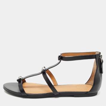 Pre Owned Marc by Marc Jacobs Black Leather Bow Flat Sandals Size 38