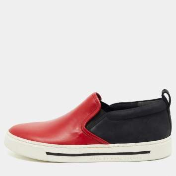 Pre Owned Marc by Marc Jacobs Red/Black Nubuck and Leather Broome Sneakers Size 37