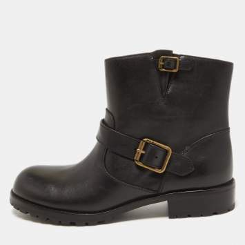 Pre Owned Marc by Marc Jacobs Black Leather Ankle Length Engineer Buckle Boots Size 38