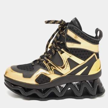 Pre Owned Marc by Marc Jacobs Black/Gold Leather And Mesh Spring Platform High Top Sneakers Size 38