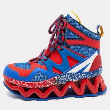 Pre Owned Marc by Marc Jacobs Blue/Red Leather Ninja Wave High Top Sneakers Size 36 