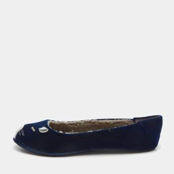 Pre Owned Marc by Marc Jacobs Blue Velvet Mouse Ballet Flats Size 36 