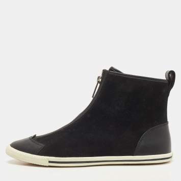 Pre Owned Marc by Marc Jacobs Black Suede and Leather Zip Front High Top Sneakers Size 38