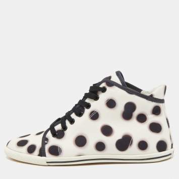 Pre Owned Marc by Marc Jacobs White And Black Canvas Polka Dot High Top Sneakers Size 36