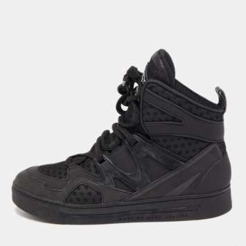Pre Owned Marc by Marc Jacobs Black Leather and Mesh High Top Sneakers Size 37
