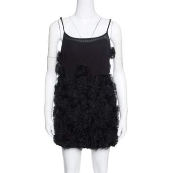 Pre Owned Marc by Marc Jacobs Black Rosette Applique Silk Blend Mini Dress M