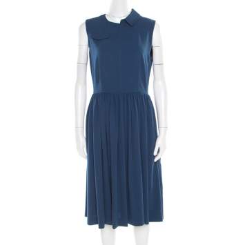 Pre Owned Marc by Marc Jacobs Deep Blue Half Collar Detail Crepe Yumi Dress S