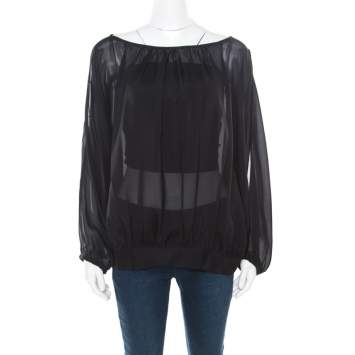 Pre Owned Marc by Marc Jacobs Black Sheer Silk Slit Batwing Sleeve Blouse M/L