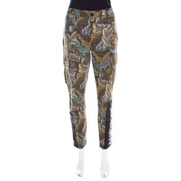 Pre Owned Marc by Marc Jacobs Elm Brown Acanthus Print Cotton Herringbone Tapered Cargo Pants S