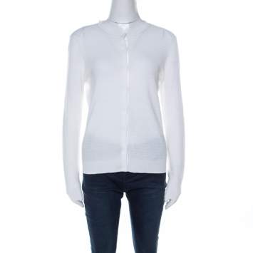 Pre Owned Marc by Marc Jacobs White Cotton Knit Snap Button Cardigan M