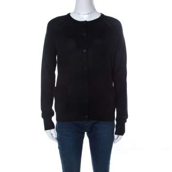 Pre Owned Marc by Marc Jacobs Black Merino Wool Front Button Cardigan S