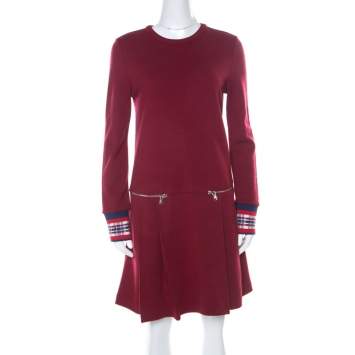 Pre Owned Marc by Marc Jacobs Burgundy Wool Drop-Waist Back Button Detail Dress S