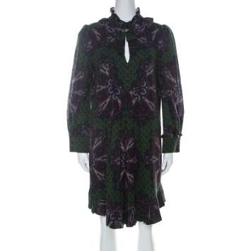 Pre Owned Marc by Marc Jacobs Green Wool & Silk Blend Peacock Paisley Print Short Dress L