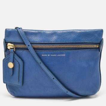 Pre Owned Marc by Marc Jacobs Blue Leather Zip Crossbody Bag