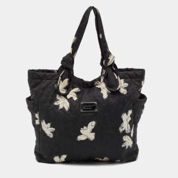 Pre Owned Marc by Marc Jacobs Black/White Nylon Floral Pretty Tate Tote