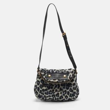 Pre Owned Marc by Marc Jacobs Preppy Natasha Black/White Leopard Print Nylon Crossbody Bag
