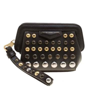 مملوكة مسبقًا Marc by Marc Jacobs Dark Brown Leather Studded Thunderdome Clutch 
