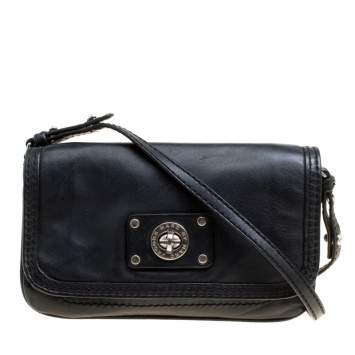 Pre Owned Marc by Marc Jacobs Black Leather Turn Lock Crossbody Bag