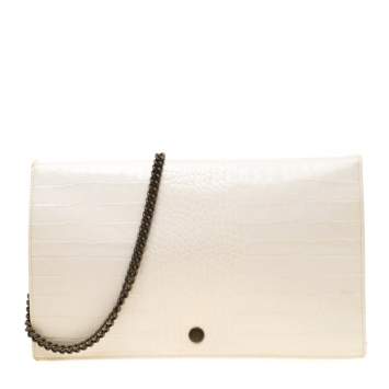 Pre Owned Marc by Marc Jacobs Cream Croc Embossed Leather Chain Shoulder Bag
