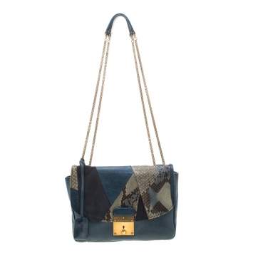 Pre Owned Marc by Marc Jacobs Blue Snakeskin and Leather Shoulder Bag