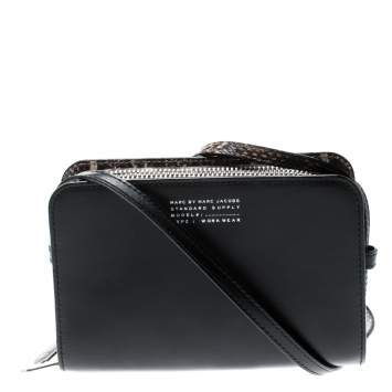 Pre Owned Marc by Marc Jacobs Black Leather and Embossed Snakeskin Crossbody Bag