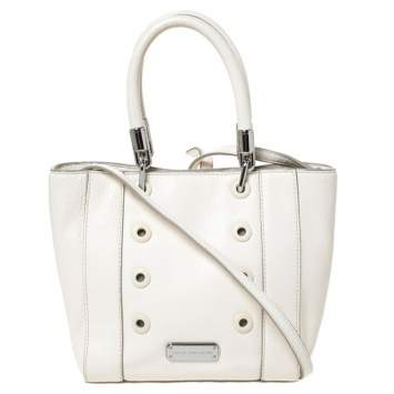 Pre Owned Marc By Marc Jacobs White Leather Eyelet Tote