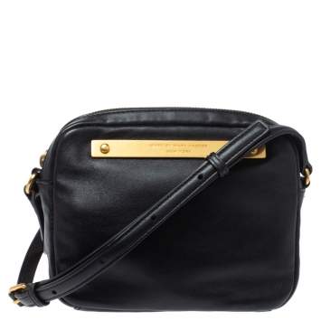Pre Owned Marc by Marc Jacobs Black Leather Logo Plaque Shoulder Bag