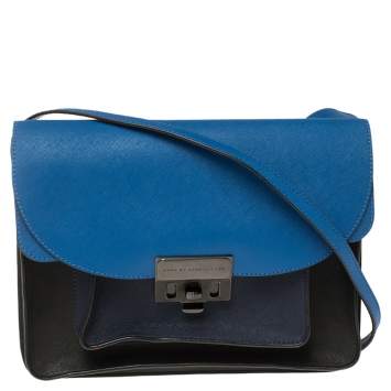 Pre Owned Marc by Marc Jacobs Blue/Black Leather Lip Lock Shoulder Bag