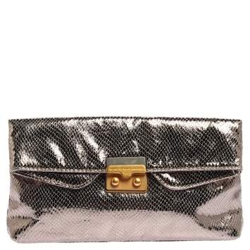 Pre Owned Marc by Marc Jacobs Metallic Snakeskin Effect Leather Fold Over Clutch