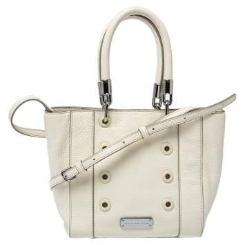 Pre Owned Marc By Marc Jacobs White Leather Eyelet Tote
