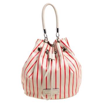 Pre Owned Marc by Marc Jacobs Beige/Red Striped Leather Too Hot To Handle Drawstring Hobo