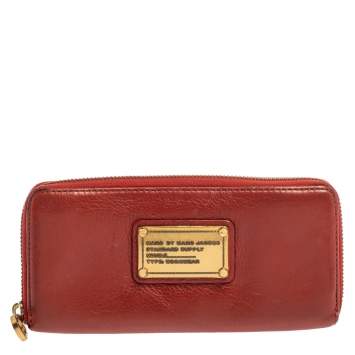 Pre Owned Marc By Marc Jacobs Coral Orange Leather Zip Around Wallet